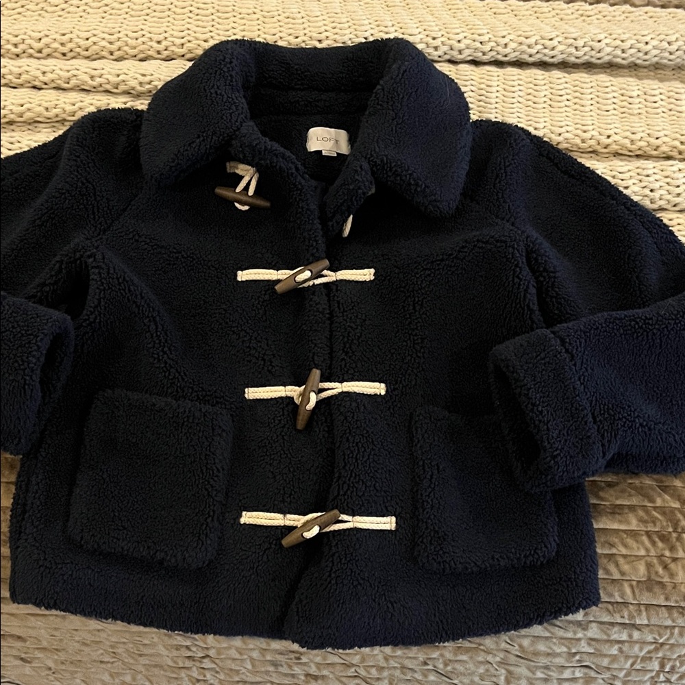 LOFT Navy Teddy Jacket with Toggle Closures